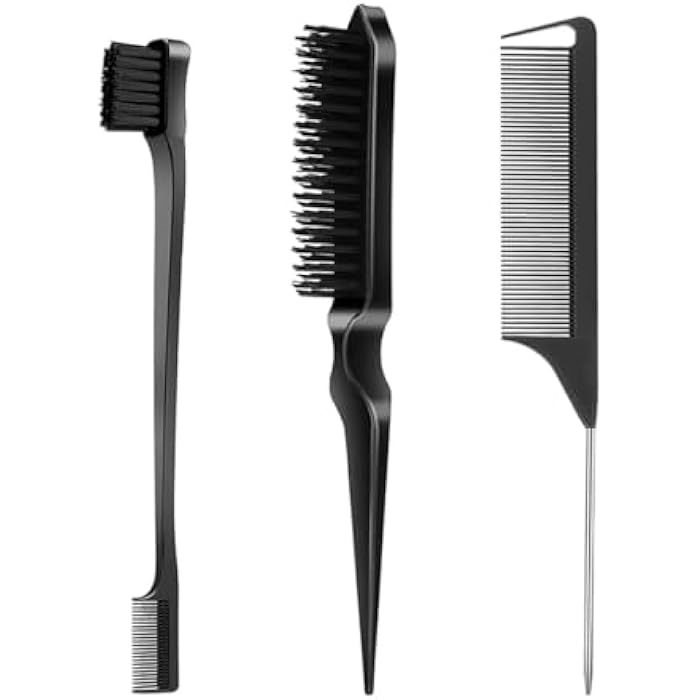 Soft Hair Brush Set with Edge Brush, Bristle Brush and Mini Comb, Teasing Brush Set for Baby Hair Softening and Flyaways [3 Pieces] - Image 1